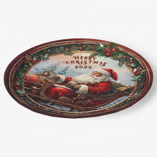 Santa in Sleigh Pappteller (Schrägansicht)
