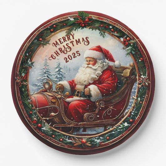 Santa in Sleigh Pappteller (Vorderseite)
