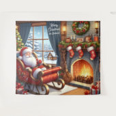 Santa in Sleigh Ruhen am Kamin Hintergrund Wandteppich (Vorderseite (Horizontal))