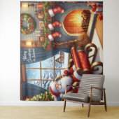 Santa in Sleigh Ruhen am Kamin Hintergrund Wandteppich (Beispiel)