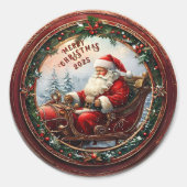 Santa in Sleigh Runder Aufkleber (Vorderseite)