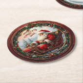 Santa in Sleigh Runder Pappuntersetzer (Angewinkelt)