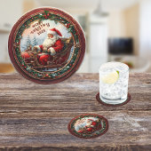Santa in Sleigh Runder Pappuntersetzer