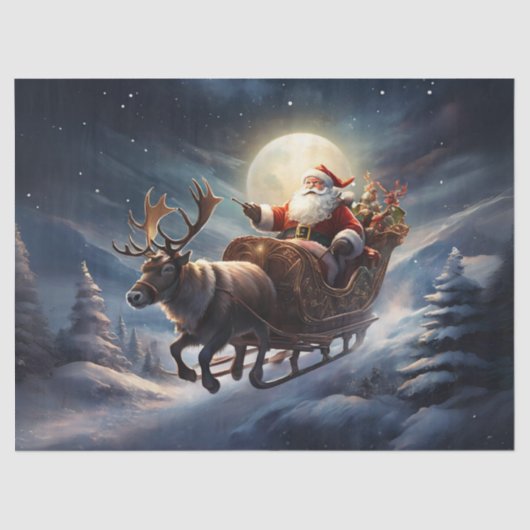 Santa in Sleigh Under Moonlit Sky Entdeckungsfahrt Seidenpapier (Vorderseite)