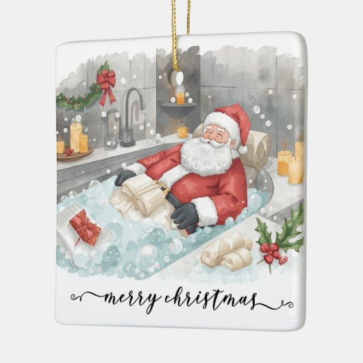 Santa in the Bathtub Spa Christmas themed Keramikornament (Links)