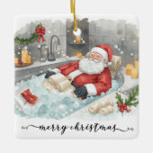 Santa in the Bathtub Spa Christmas themed Keramikornament (Vorderseite)