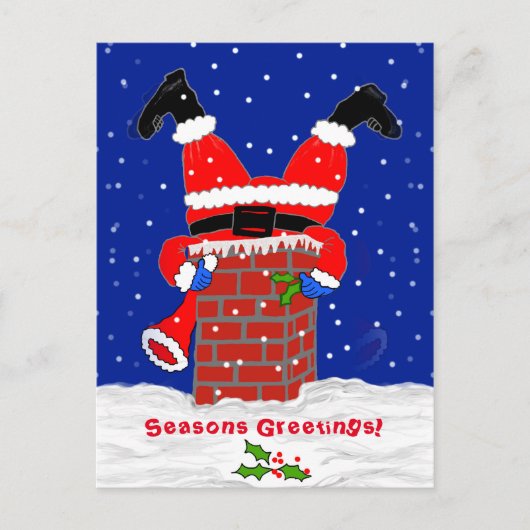 Santa in the Chimney Postcard Feiertagspostkarte (Vorderseite)
