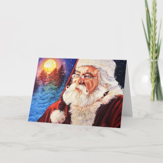 Santa in the Moonlight Christmas Card Dankeskarte (Vorderseite)