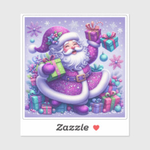 Santa in Violet Umgeben von Geschenken Aufkleber