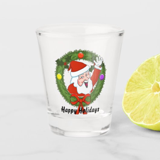 Santa in Wreath Shot Glass Schnapsglas (Vorderseite)