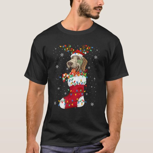 Santa Irish Wolfhound Welpe Hund in Socken Xmas Tr T-Shirt (Vorderseite)