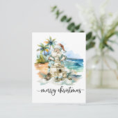 Santa is building Sand Castle for Christmas Postkarte (Stehend Vorderseite)