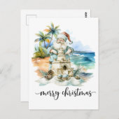 Santa is building Sand Castle for Christmas Postkarte (Vorne/Hinten)