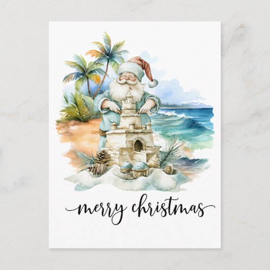 Santa is building Sand Castle for Christmas Postkarte (Vorderseite)
