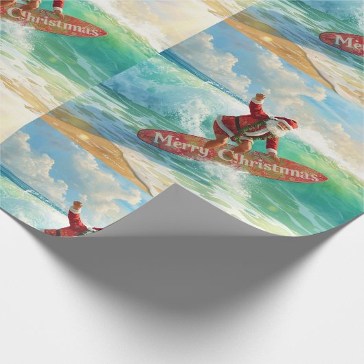 Santa is Surfing Christmas Holiday Geschenkpapier (Ecke)