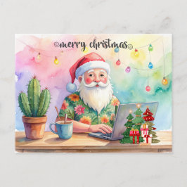 Santa is working on line for Christmas Holiday Feiertagspostkarte
