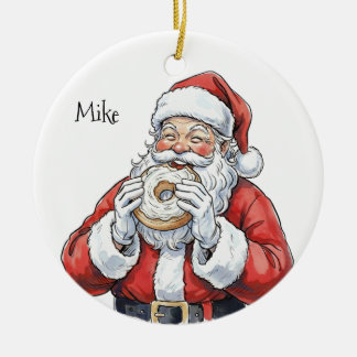 Santa isst Bagel-Ornament Keramik Ornament