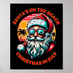 Santa ist am Strand. Weihnachten im Juli. Poster
