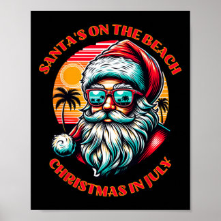 Santa ist am Strand. Weihnachten im Juli. Poster