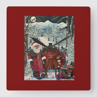 Santa ist bereit  quadratische wanduhr