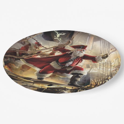 Santa ist ein Pirat Pappteller (Schrägansicht)