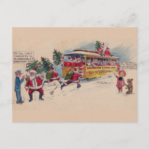 SANTA IST IM ZUG VINTAGE DESIGN FEIERTAGSPOSTKARTE