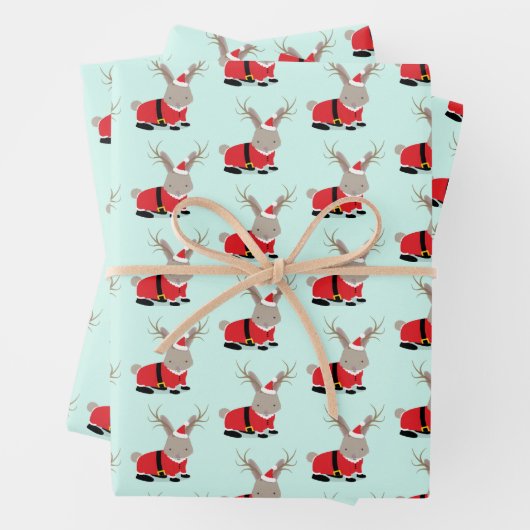 Santa Jackalope Light Green Novelty Geschenkpapier Set (Beispiel)