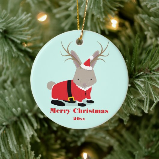 Santa Jackalope Weihnachten Keramik Ornament (Baum)