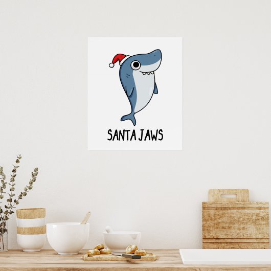 Santa Jaws Funny Shark Christmas Pub Poster (Küche)