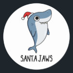 Santa Jaws Funny Shark Christmas Pub Runder Aufkleber<br><div class="desc">Santa Jaws Funny Shark Weihnachtspun zeigt einen Hai wirklich niedlich und christlich aussehen in seiner Weihnachtsmannmütze. Niedliches Pun Geschenk für Familie und Freunde,  die Liebe santa Claus,  Weihnachtsgebete.</div>