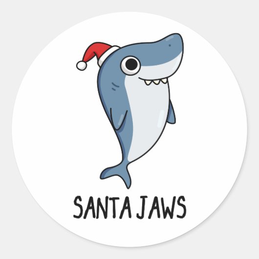 Santa Jaws Funny Shark Christmas Pub Runder Aufkleber (Vorderseite)
