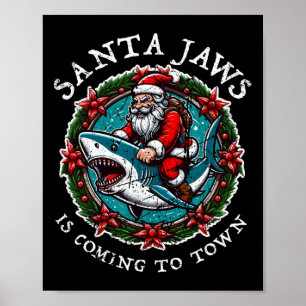 Santa Jaws kommt in die Stadt Weihnachten Weihnach Poster