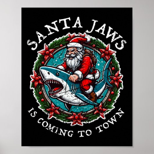 Santa Jaws kommt in die Stadt Weihnachten Weihnach Poster (Vorne)