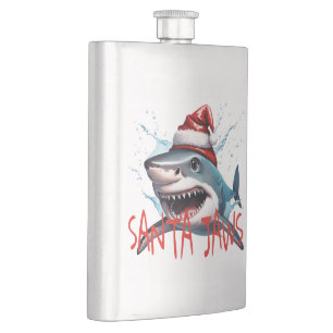 Santa Jaws Pub Zitat Weihnachten Hai Cartoon Kunst Flachmann