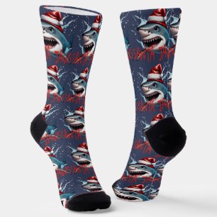 Santa Jaws Pun Zitat Weihnachten Hai Cartoon Kunst Socken
