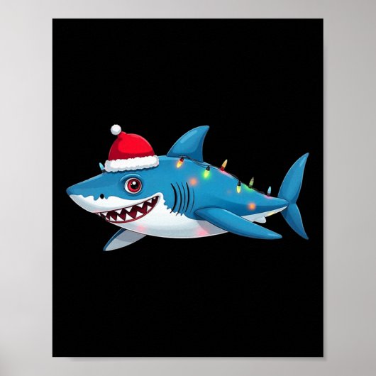 Santa Jaws Shark Christmas Lights Merry Sharkmas X Poster (Vorne)