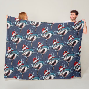 Santa Jaws Weihnachts-Hai-Cartoon-Kunst Fleecedecke