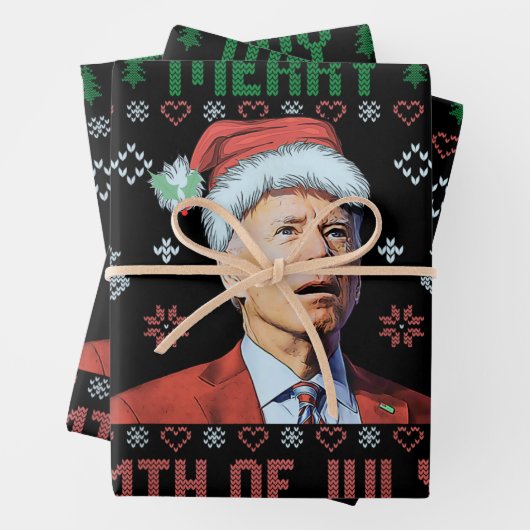 Santa Joe Biden Happy 4. Juli Ugly Weihnachten Geschenkpapier Set (Beispiel)