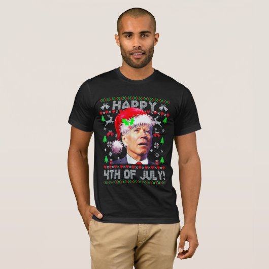 Santa Joe Biden Happy 4. Juli Ugly Weihnachten T-Shirt (Vorne ganz)