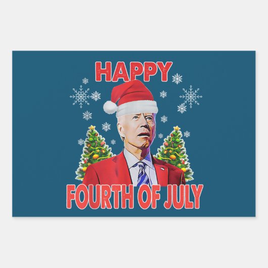 Santa Joe Biden Happy 4. Juli Weihnachten Geschenkpapier Set (Vorderseite 3)