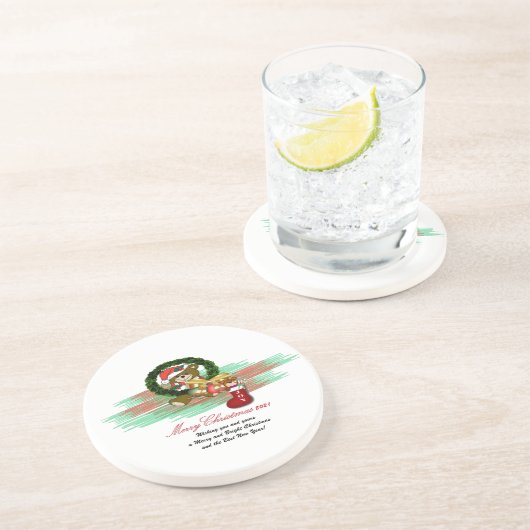 Santa Joy Sock Christmas Sandstone Untersetzer (Seite)