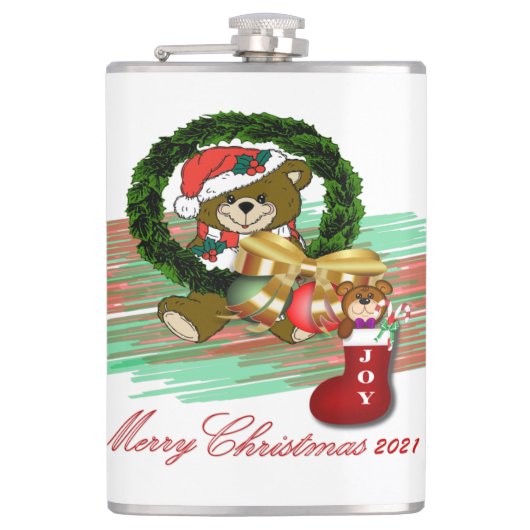 Santa Joy Sock Christmas Vinyl Wrapped Flask Flachmann (Vorderseite)