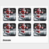 Santa Joyful Ice Skaten für Feiertage Quadratischer Aufkleber (Blatt)