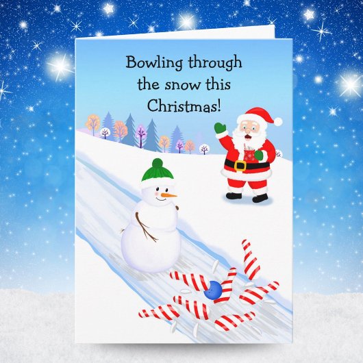 Santa jubelnder Schneemann Bowling Karte