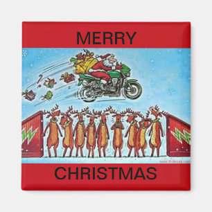 Santa Jumping Rentier auf einem Kühlschrank Magne Magnet