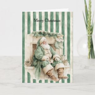 Santa-Kamin-Strümpfe grüne Streifen Weihnachten Karte