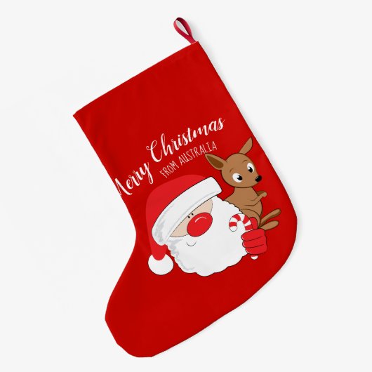 Santa & Kangaroo Großer Weihnachtsstrumpf (Rückseite (Hängend))