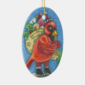 SANTA KARDINAL, CHRISTMAS RED BIRD ORNAval Oval Keramik Ornament (Rechts)