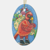 SANTA KARDINAL, CHRISTMAS RED BIRD ORNAval Oval Keramik Ornament (Links)
