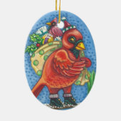 SANTA KARDINAL, CHRISTMAS RED BIRD ORNAval Oval Keramik Ornament (Hinten)